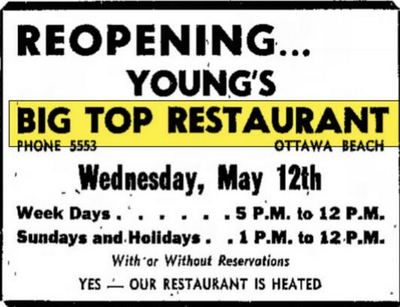 Big Top Restaurant - May 1948 Ad - Opening For Season